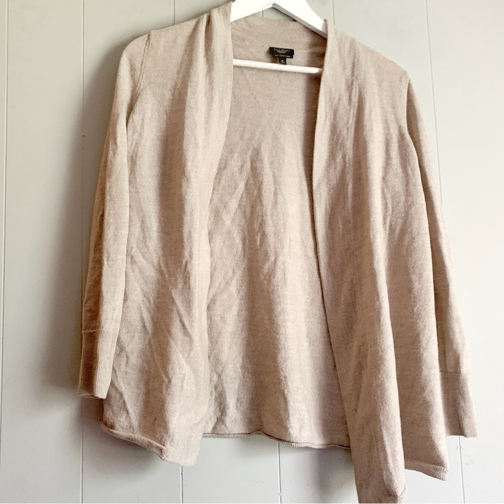 Talbots Petites Beige Knit Open Cardigan Pure Italian Marino MP